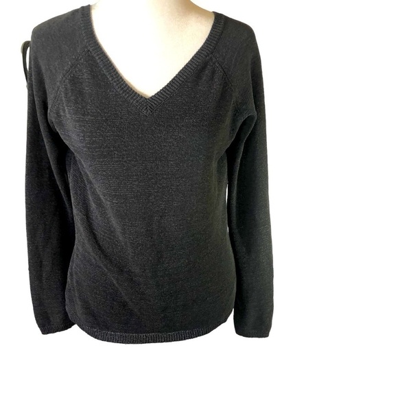 Neiman Marcus Sweater Women L Charcoal VNeck Front and Back   Raglan Sleeve - Picture 1 of 7